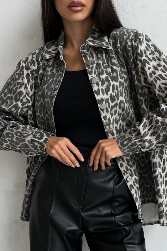 Vintage Jeansbluse mit Leopardenmuster