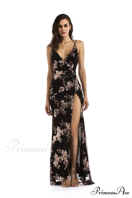 Adore You Floral Charming High Slit Maxi Dress Black / S Dressy Dresses