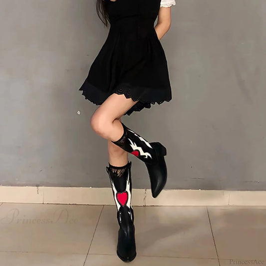 Affection Heart Mid-Calf Chunky Heel Rebel Western Boot Black / 6