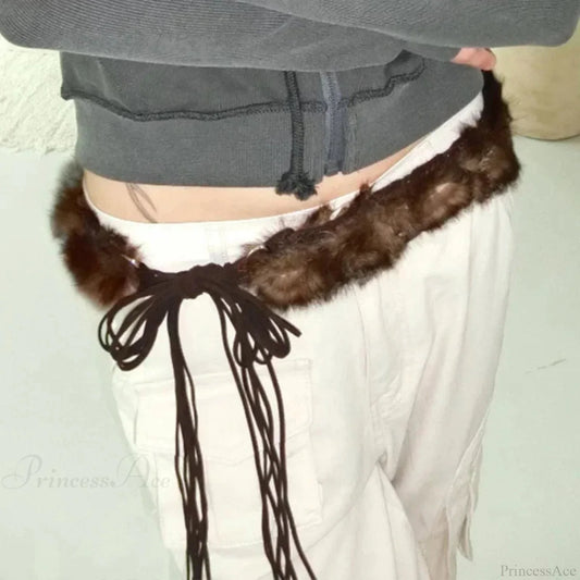 Antique Gothic Hairy Patchwork Bind Girdle Brown / 107x6cm
