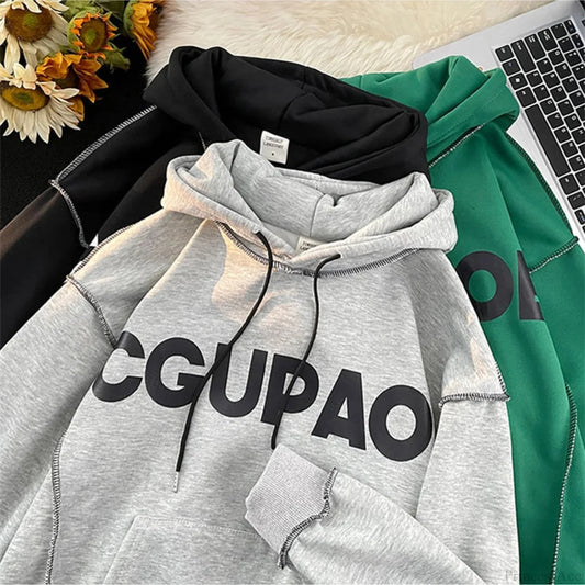 Autumn Letter Print Loose Fleece Hoodie