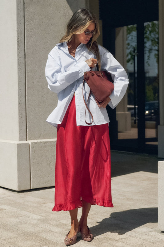 Tencel Ruffle-Hem Midi Skirt