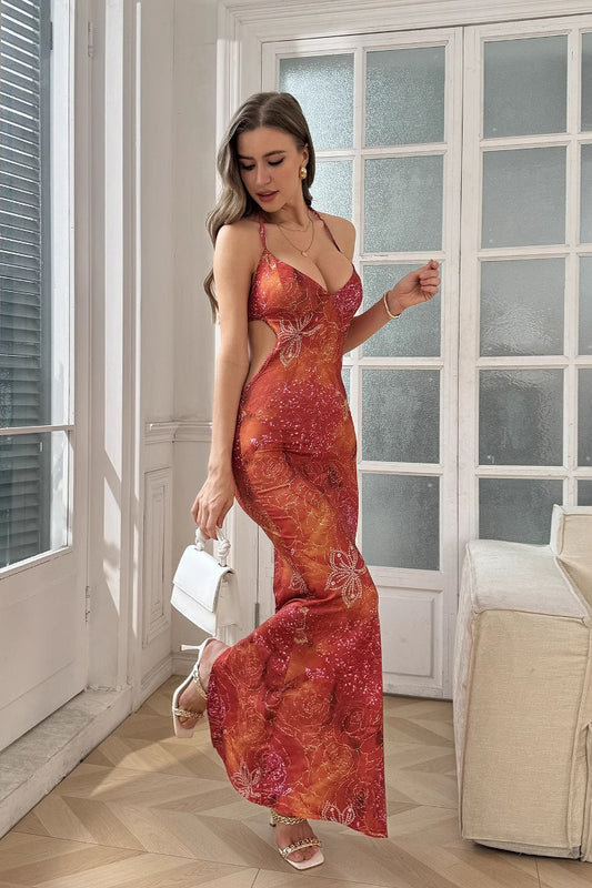 Maxikleid mit V-Ausschnitt und Blumenmuster