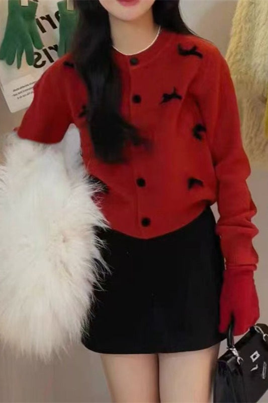 Strickjacke mit Rundhalsausschnitt und Schleifendetail