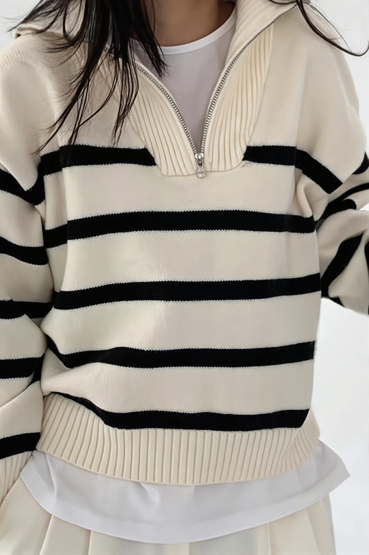 Striped Half Zip Collar Sweater
