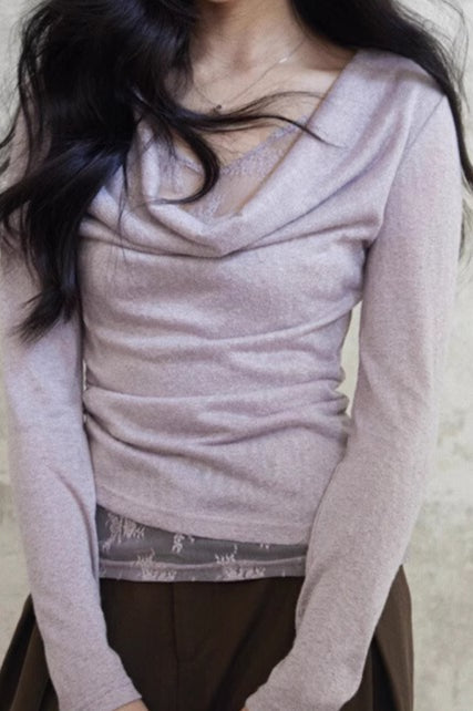 Zweiteiliges, drapiertes Spitzenstrickoberteil