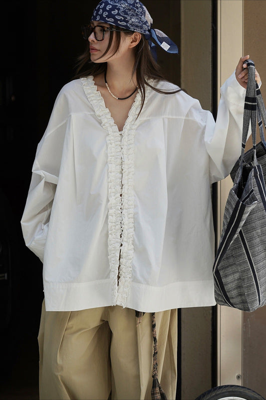 Langarmbluse mit Rüschen und Patchwork