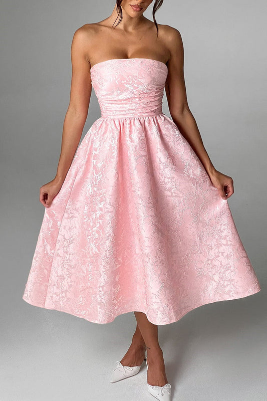 Trägerloses A-Linien-Partykleid aus einfarbigem Jacquard