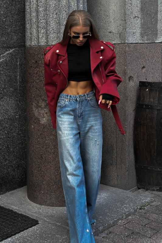 Washed Low Waist Straight Leg Jeans