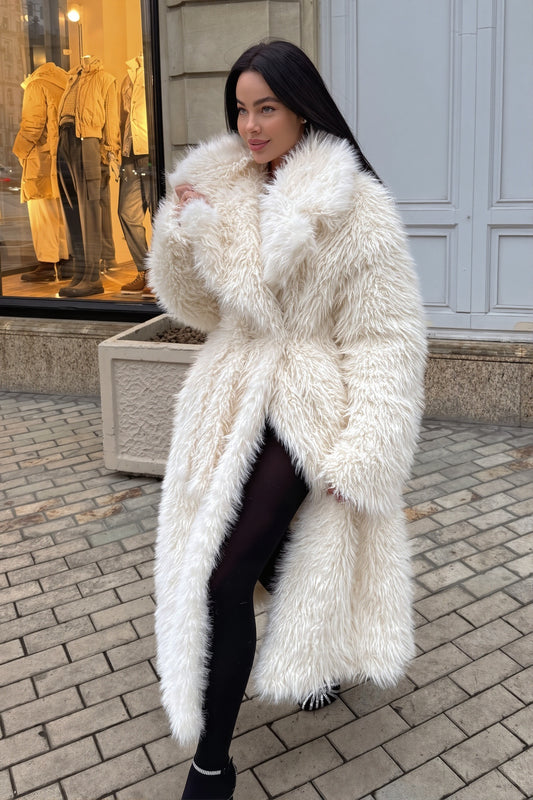 Shaggy Plush Wrap Maxi Coat