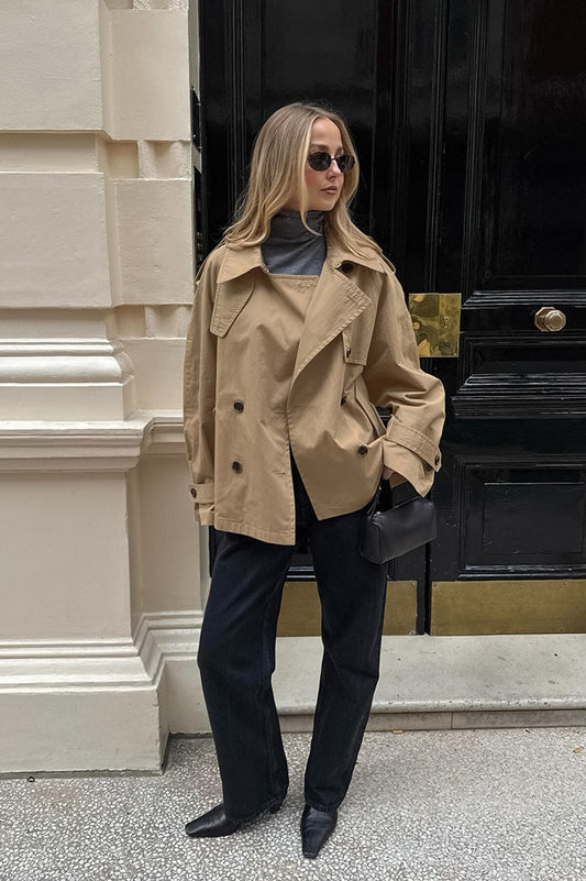 Schicke Khaki-Jacke mit Trenchcoatkragen