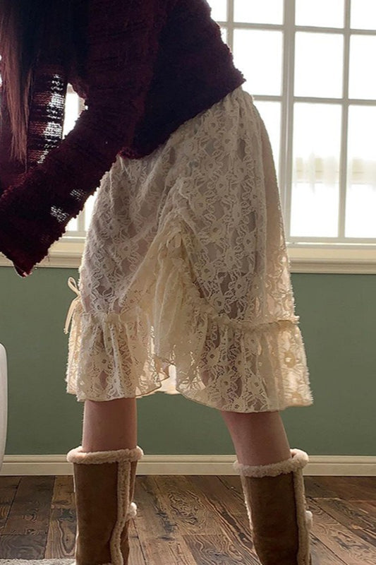 Gerüschter Midirock mit Spitzen-Patchwork