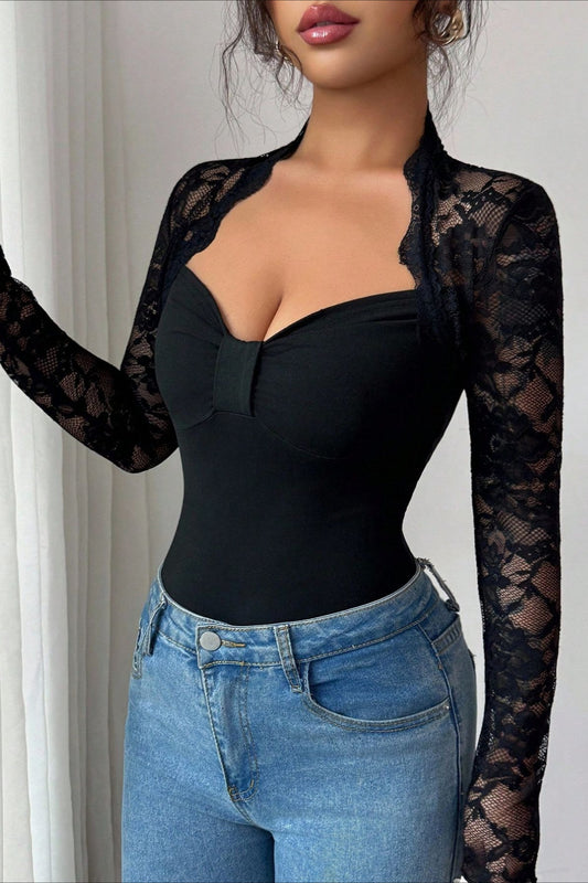 Sweetheart Lace Sleeve Bustier Top