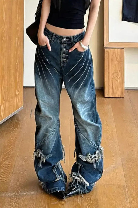 Y2K Distressed-Jeans mit Kratzspuren