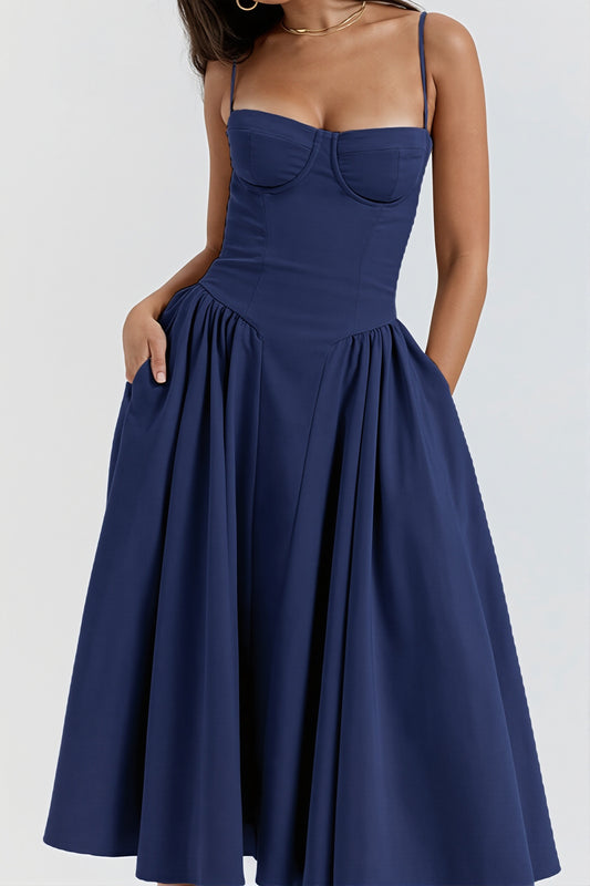 Solid Corset Cami A-Line Maxi Dress