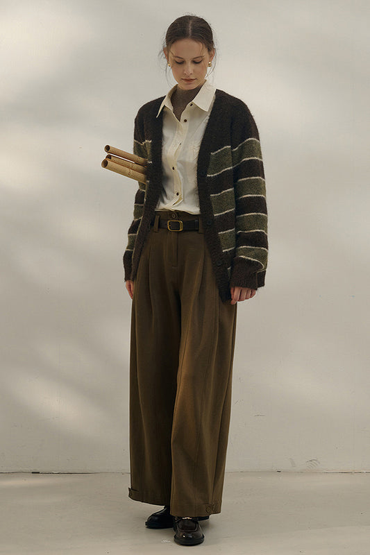 Oversized Strickcardigan mit Streifenmuster und Farbblock-Design sowie V-Ausschnitt