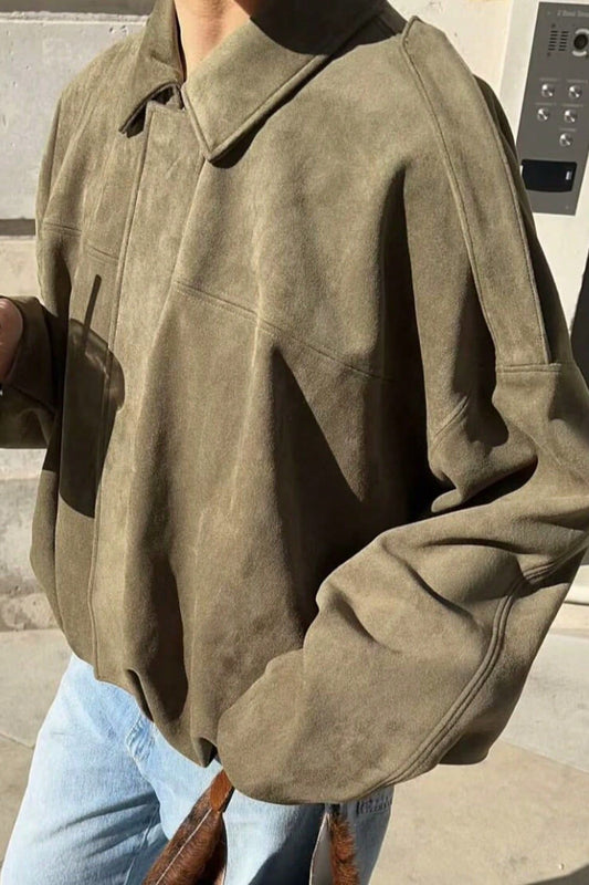 Suede-Look Collared Bomber Jacket