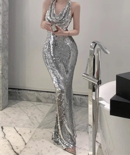 Halter Backless Pile Collar Mermaid Party Dress Partydress-241208