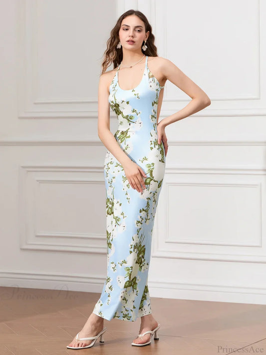 Backless Party Spaghetti Strap U-neck Bodycon Evening Floral Dress floraldress-250126