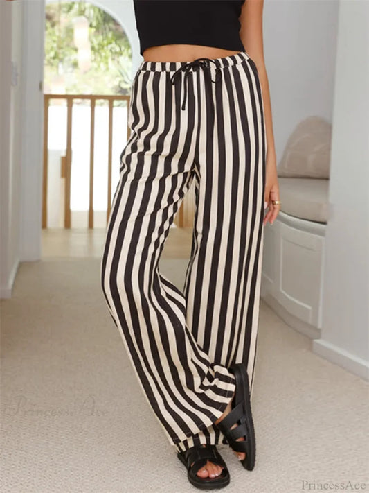 Baggy Striped Drawstring Wide Leg Summer Pant pant-250223