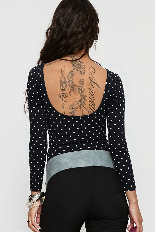 Polka Dot Scoop Back Long Sleeve T Shirt