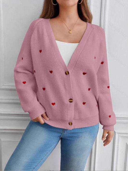 Strickjacke mit V-Ausschnitt und Herzstickerei