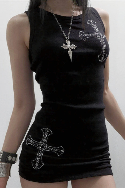 Gothic-Kleid mit Strass-Kreuz
