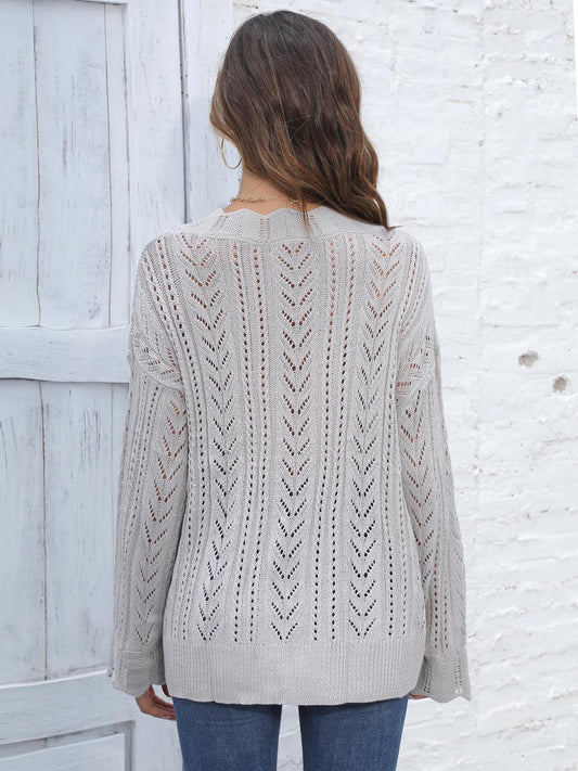 Sweater V-Neck With Openwork Design Sweaters-L