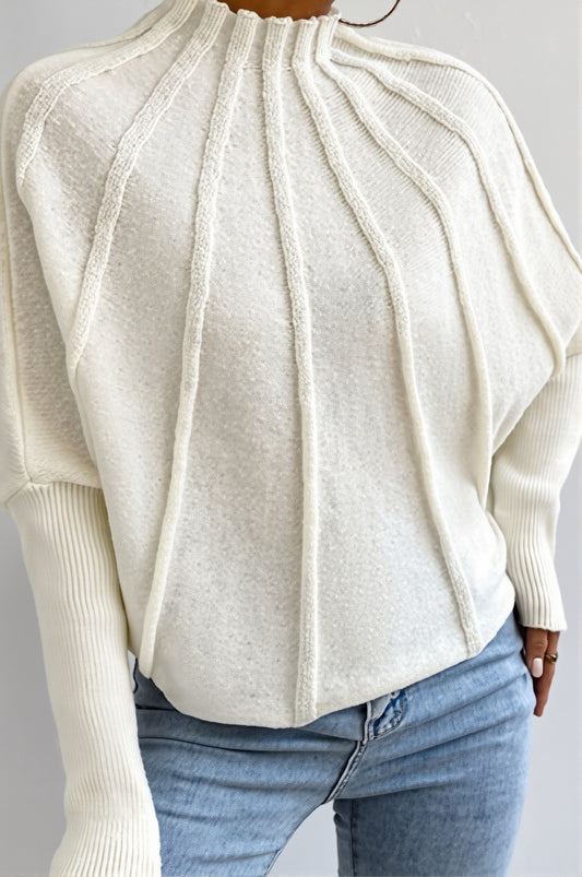 Ribbed Mock Neck Batwing Sweater