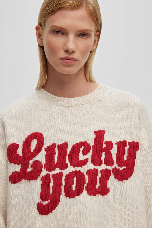 Bedruckte Strickbluse mit Rundhalsausschnitt und langen Ärmeln