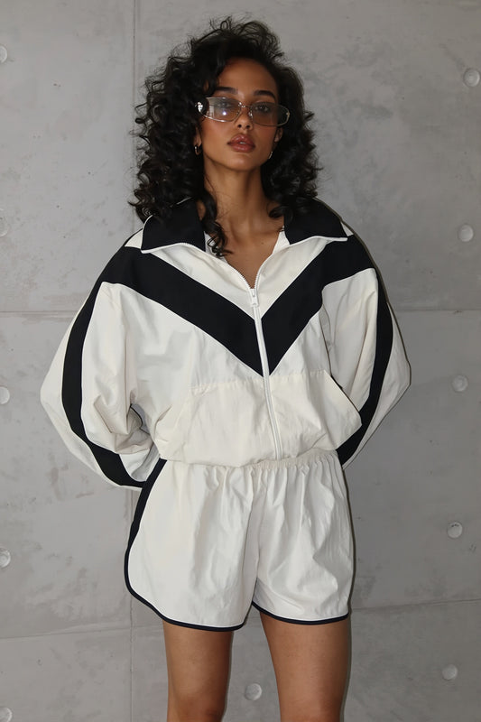 Color Block Windbreaker and Runner Shorts Set