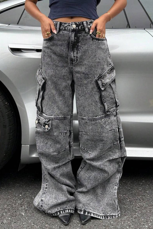 Slim Fit Cargojeans mit hoher Taille