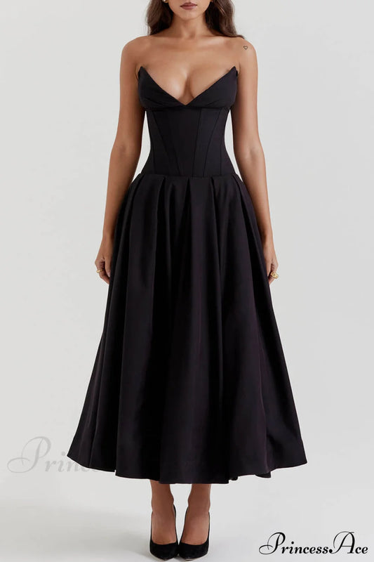 Black Strapless Stylish Midi Dress / S Dresses