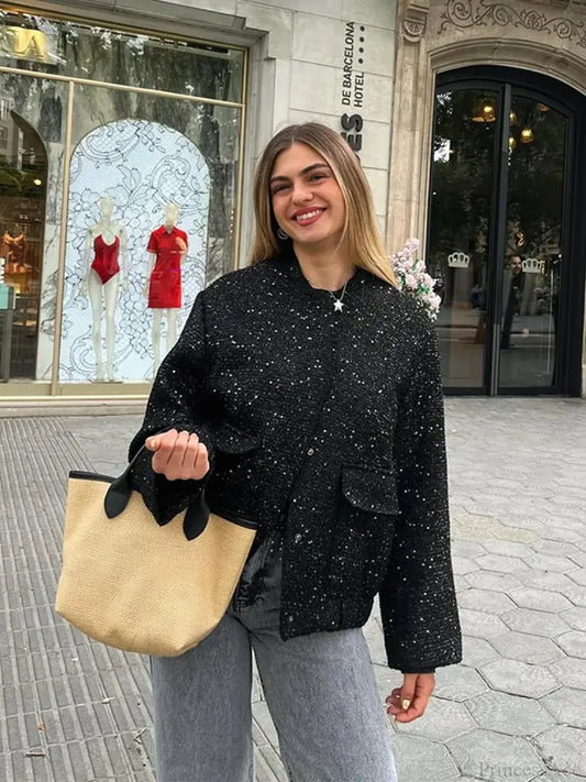 Black Zipper Bomber Short Coat Black / XS