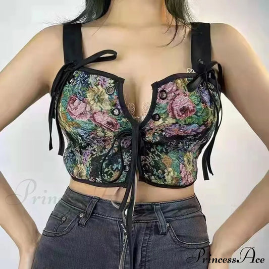 Blouse High Flowered Street Halter Vintage Top Design Women Designer For - Party Corset Clubwear