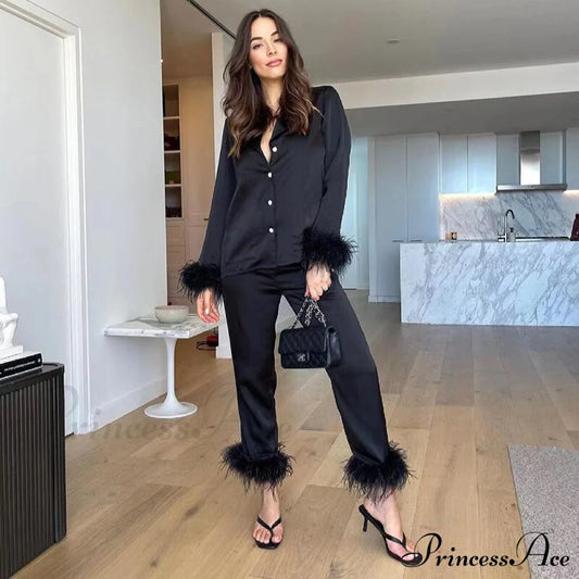 Blouse Pants - Women Casual And Arm Party Tracksuits Long Y2K 2024 Piece Feather Shirts 2 Sexy