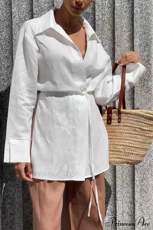 Blouse White Slit With Long Lace Cotton Up Sleeves / M Blouses