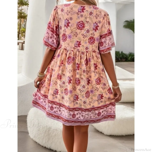 Boho Beach Floral Print Mini Floral Dress oldfloraldress-250126