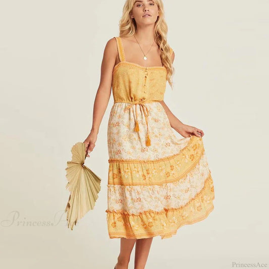 Boho Sundress Sexy Sleeveless Strap Rayon Floral Beach Dress bohodress-250126