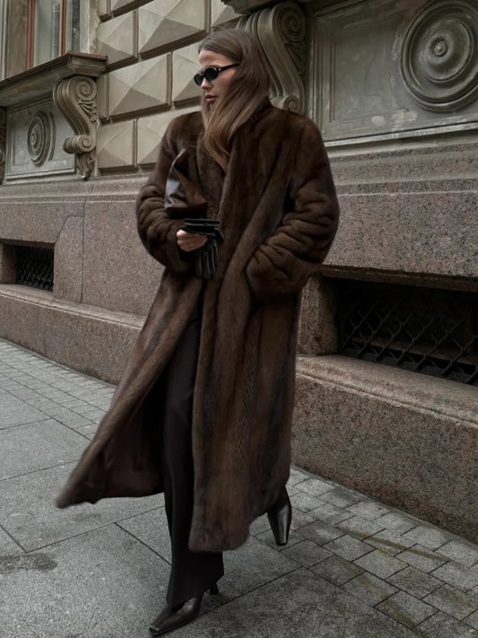 Brown Long Sleeve Plush Coat