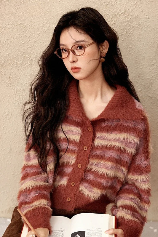 Vintage-Streifen-Cardigan in Kontrastfarben