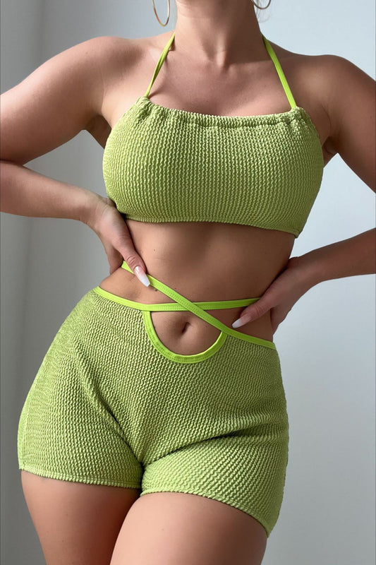 Einfarbiger Neckholder-Bikini, zweiteiliges Badeset