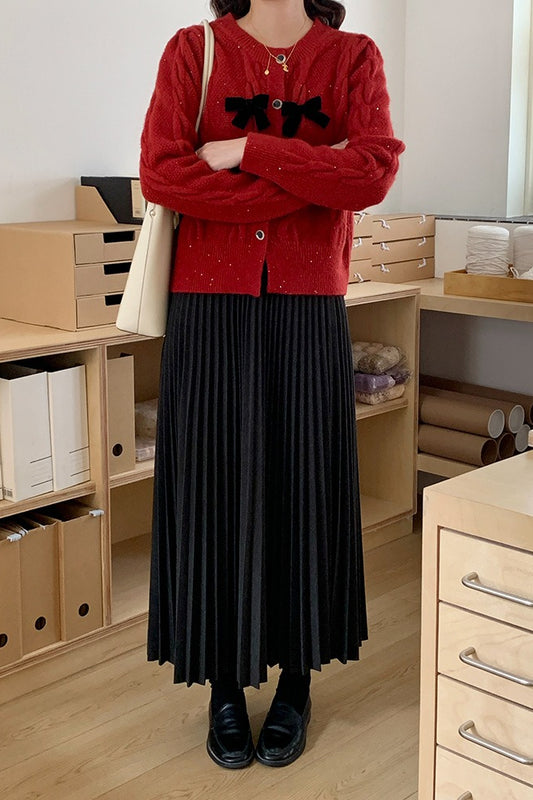 Gerippter Cardigan mit Glitzerschleife