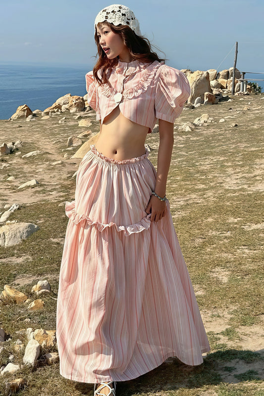 Strapless Cutout Crop Regular Shoulder Skirt Set