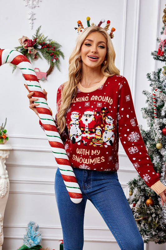 Gemütlicher Pullover mit Weihnachtsmann-Schneeflocken- und Polka-Dot-Muster in verschiedenen Farben