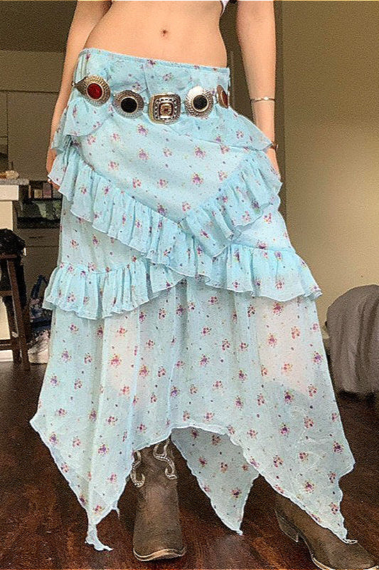 Asymmetrischer Rock mit niedriger Taille und Blumenmuster