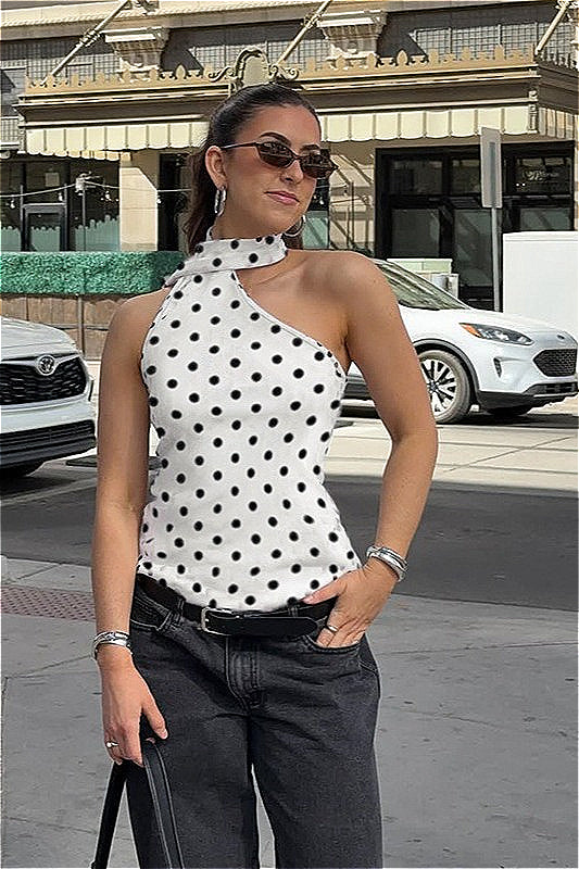 Rückenfreies Crop-Top mit gepunktetem Neckholder und gebundenen Schultern