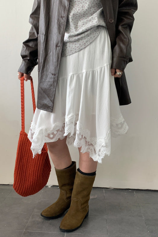 Fashionable Elegant Asymmetrical Lace Panel Midi Skirt