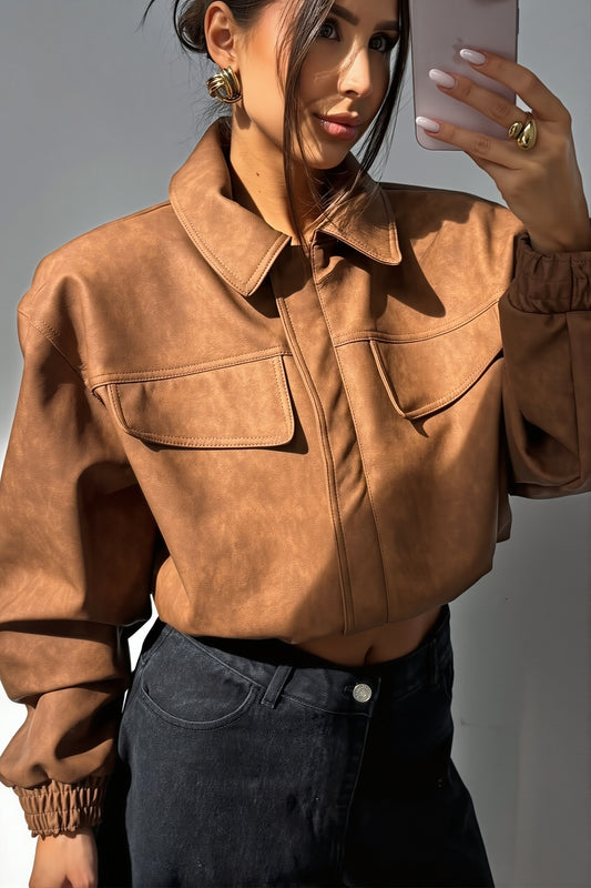 Suede Look Utility Bomber Jacket
