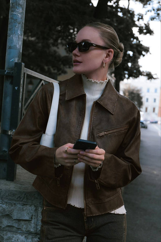 Vintage Leder-Motorradjacke